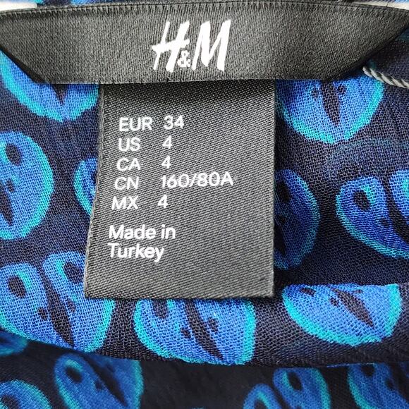 H&M Lightweight Sheer V-Neck Peasant Top Smocked Bubble Waist Women's Sz 4 S - Picture 6 of 8